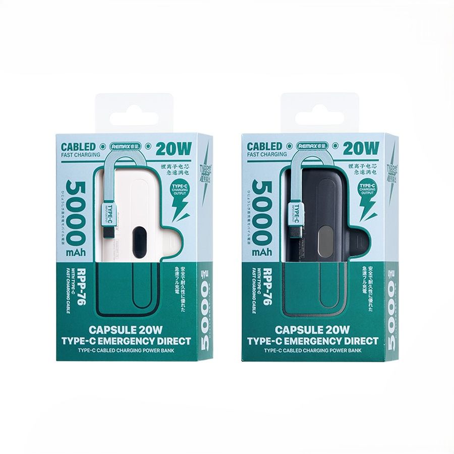 POWERBANK REMAX CAPSULE SERIES 20W USB-C 5000mAh RPP-76 + KABEL USB-C BLACK / 2