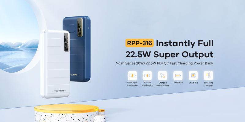 POWERBANK REMAX NOAH SERIES 20000mAh RPP-316 PD 20W+ QC 22,5W BLUE / 2