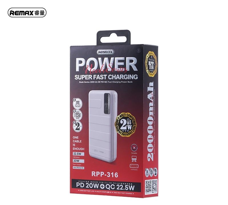 POWERBANK REMAX NOAH SERIES 20000mAh RPP-316 PD 20W+ QC 22,5W BLUE / 6