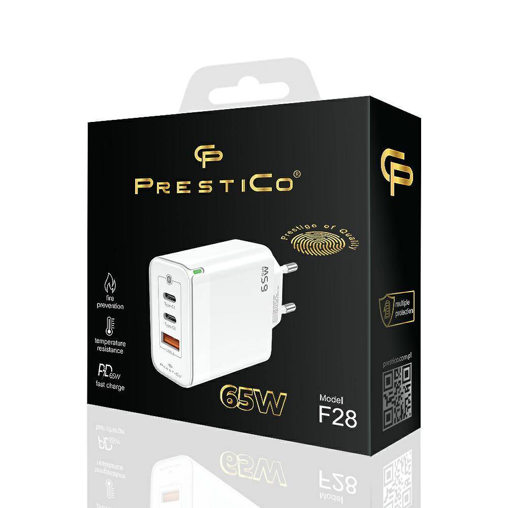 Prestico �adowarka sieciowa F28 1xUSB-QC 2xUSB-C PD GaN 65W bia�a / 5