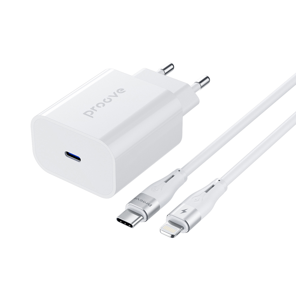 Proove �adowarka sieciowa Rapid 20 W typu C + kabel typu C do lightning 27W bia�a