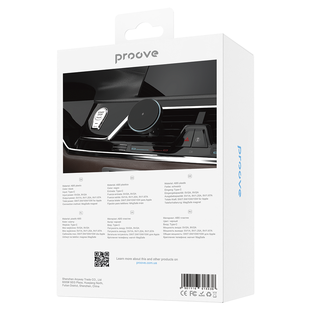 Proove Uchwyt Samochodowy z �adowaniem Bezprzewodowym Light Circle 15W czarny / 6