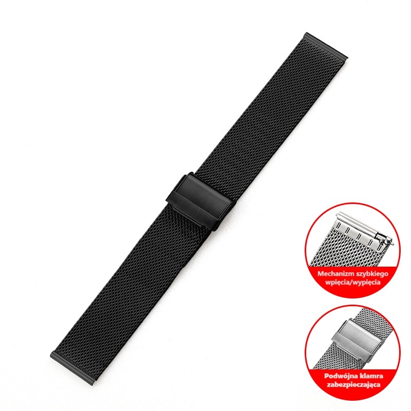 Regulowany pasek ze stali nierdzewnej do zegarka/smartwatch 22mm, BLACK/CZARNY / 3