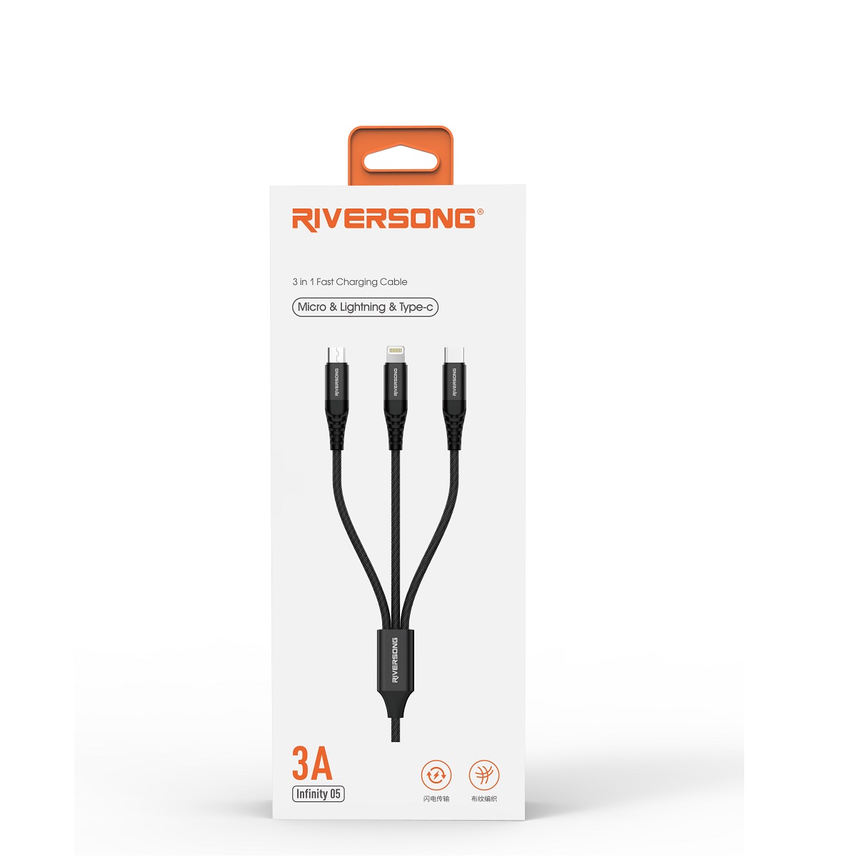 Riversong kabel 3w1 Infinity 05 USB - Lightning + USB-C + microUSB 1,0m czarny C58 / 3