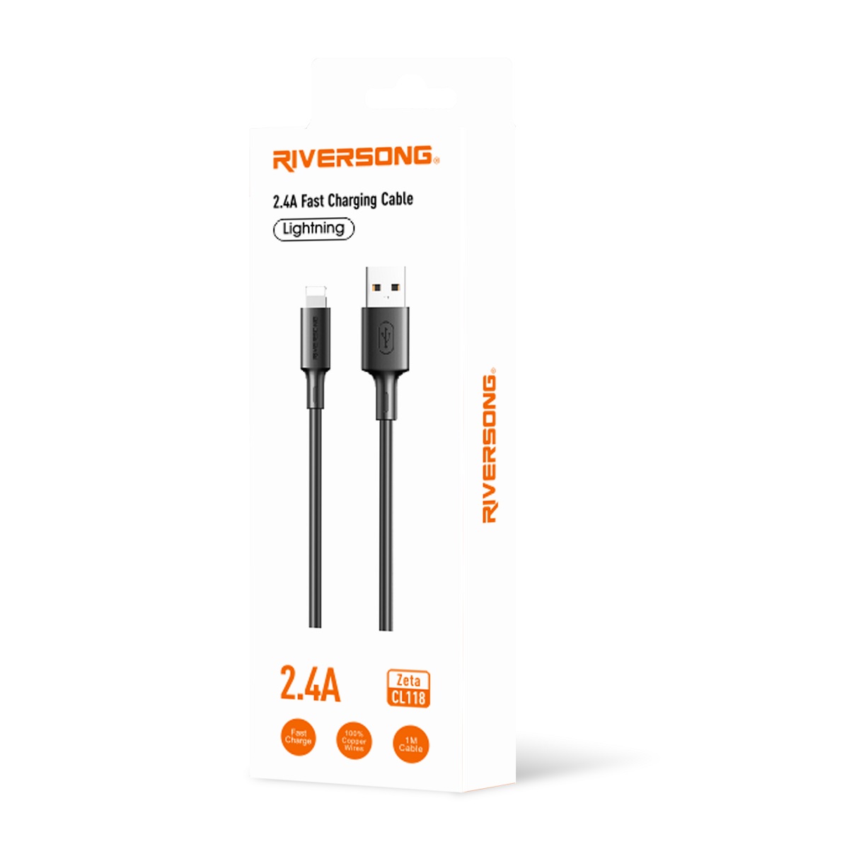 Riversong kabel Zeta USB - Lightning 1,0m 2,4A czarny CL118 / 3