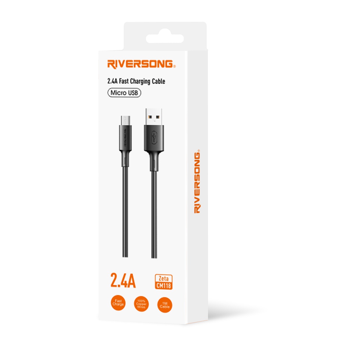 Riversong kabel Zeta USB - microUSB 1,0m 2,4A czarny CM118 / 3