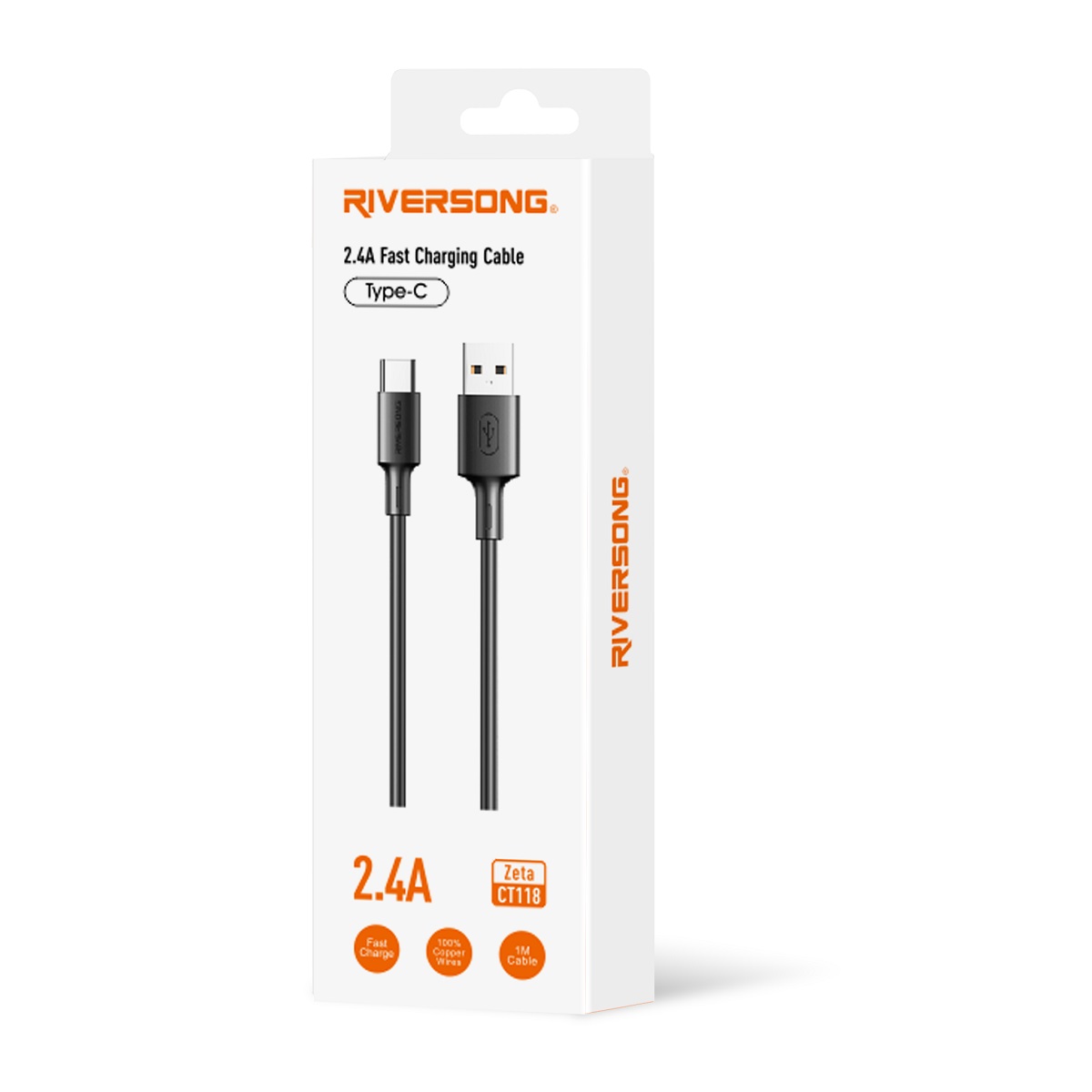 Riversong kabel Zeta USB - USB-C 1,0m 2,4A czarny CT118 / 3