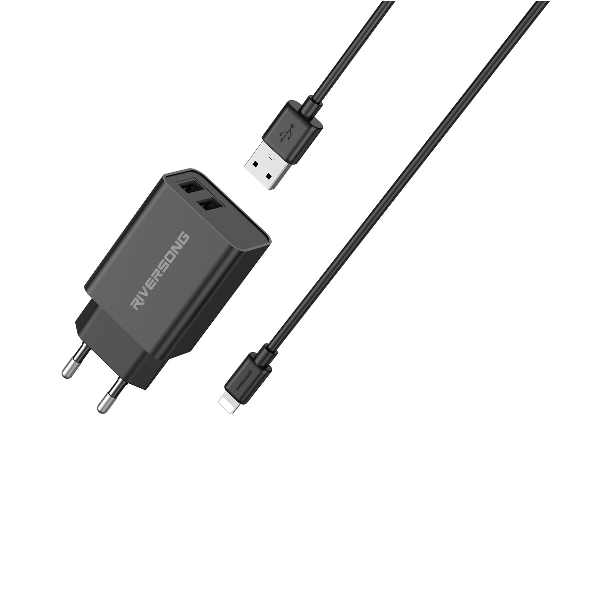 Riversong adowarka sieciowa SafeKub D2 2x USB 12W czarna + kabel USB - Lightning AD29 + CL85