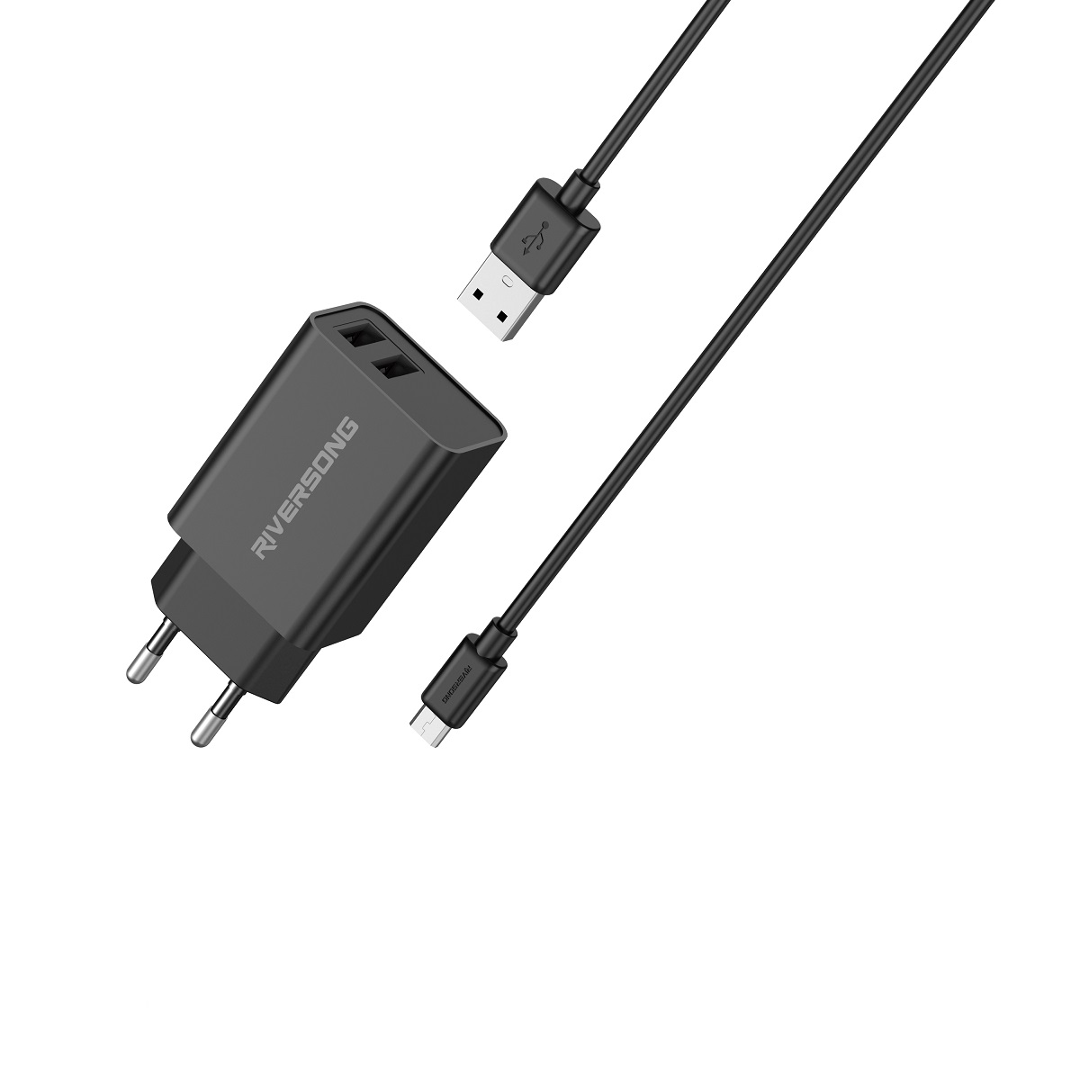 Riversong adowarka sieciowa SafeKub D2 2x USB 12W czarna + kabel USB - microUSB AD29 + CM85