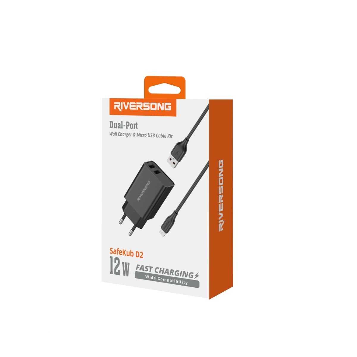 Riversong adowarka sieciowa SafeKub D2 2x USB 12W czarna + kabel USB - microUSB AD29 + CM85 / 2