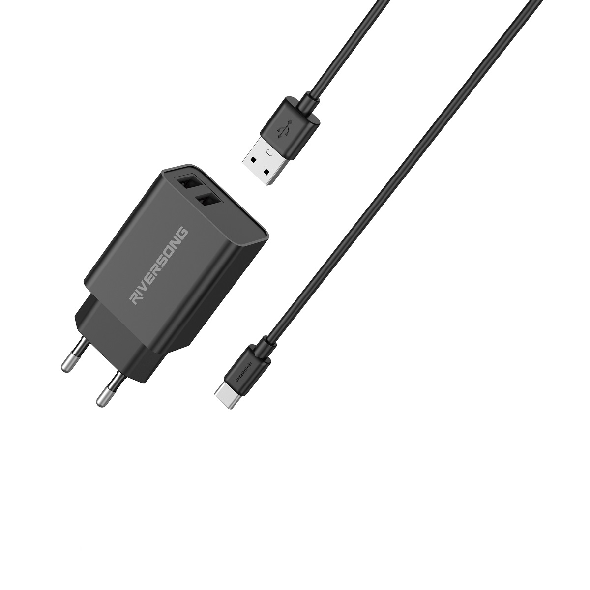 Riversong adowarka sieciowa SafeKub D2 2x USB 12W czarna + kabel USB - USB-C AD29 + CT85