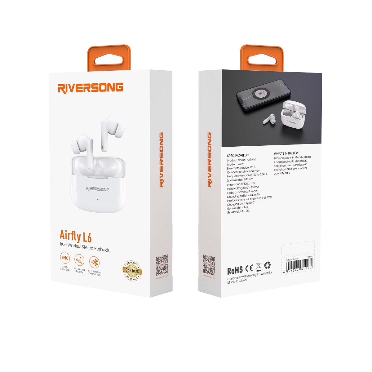 Riversong s�uchawki Bluetooth AirFly L6 TWS bia�e EA221 / 4
