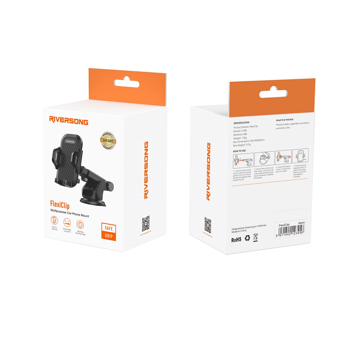 Riversong uchwyt samochodowy Flexiclip czarny z przyssawk� CH05 / 4
