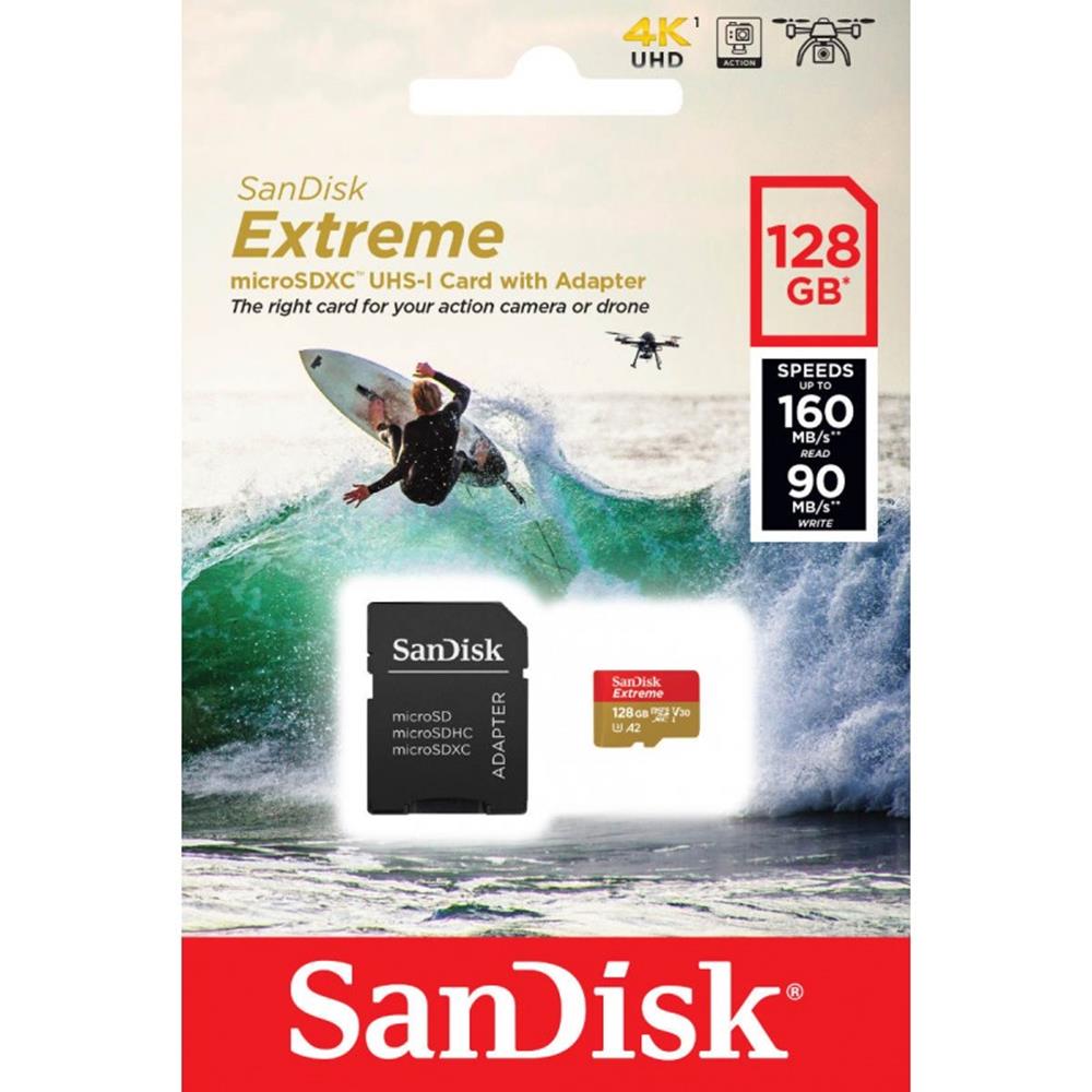 SanDisk Extreme microSDXC 128GB 160/90MB/s UHS-I U3 ActionCam + adapter / 4