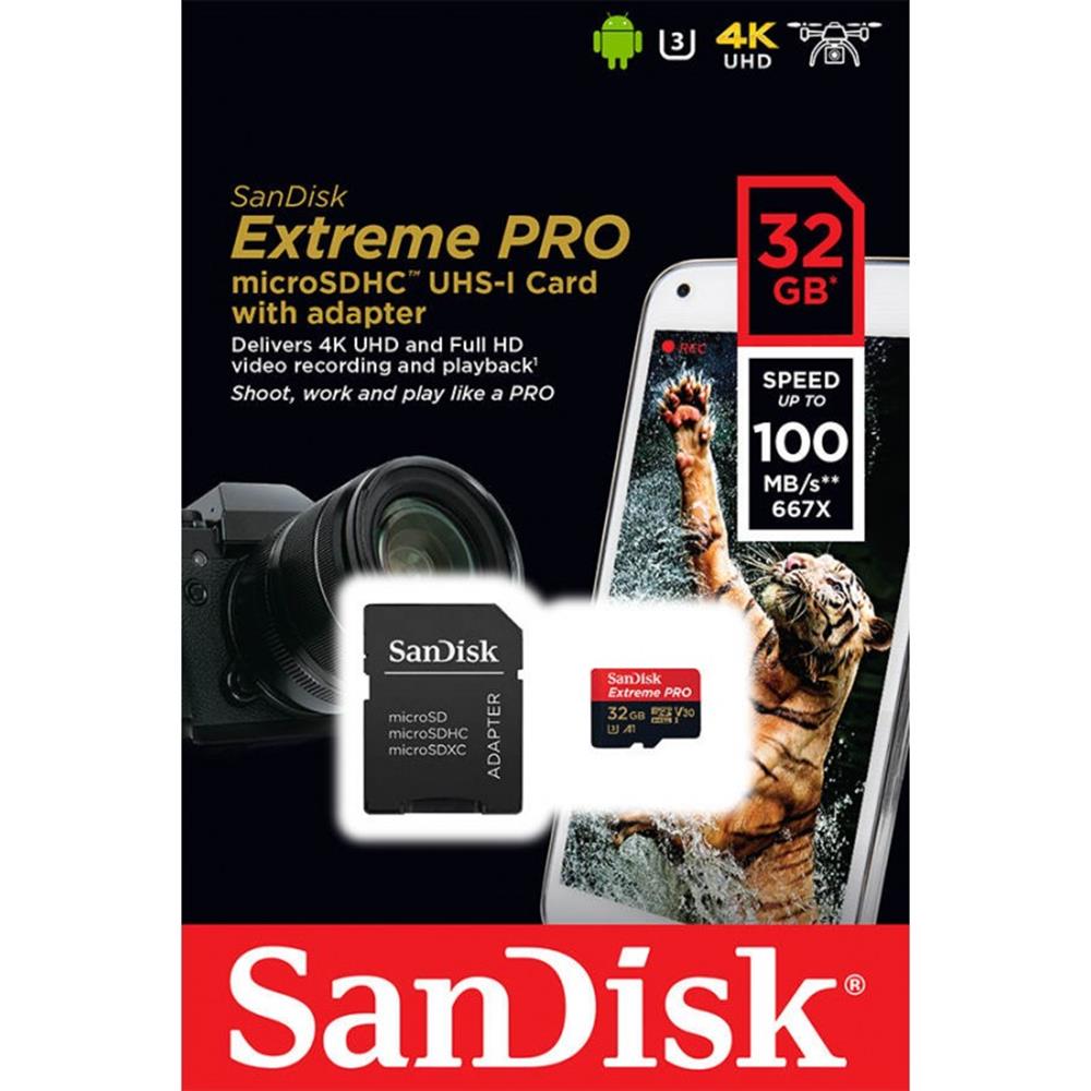 SanDisk Extreme PRO microSDHC 32GB 100/90MB/s UHS-I U3 + adapter / 2