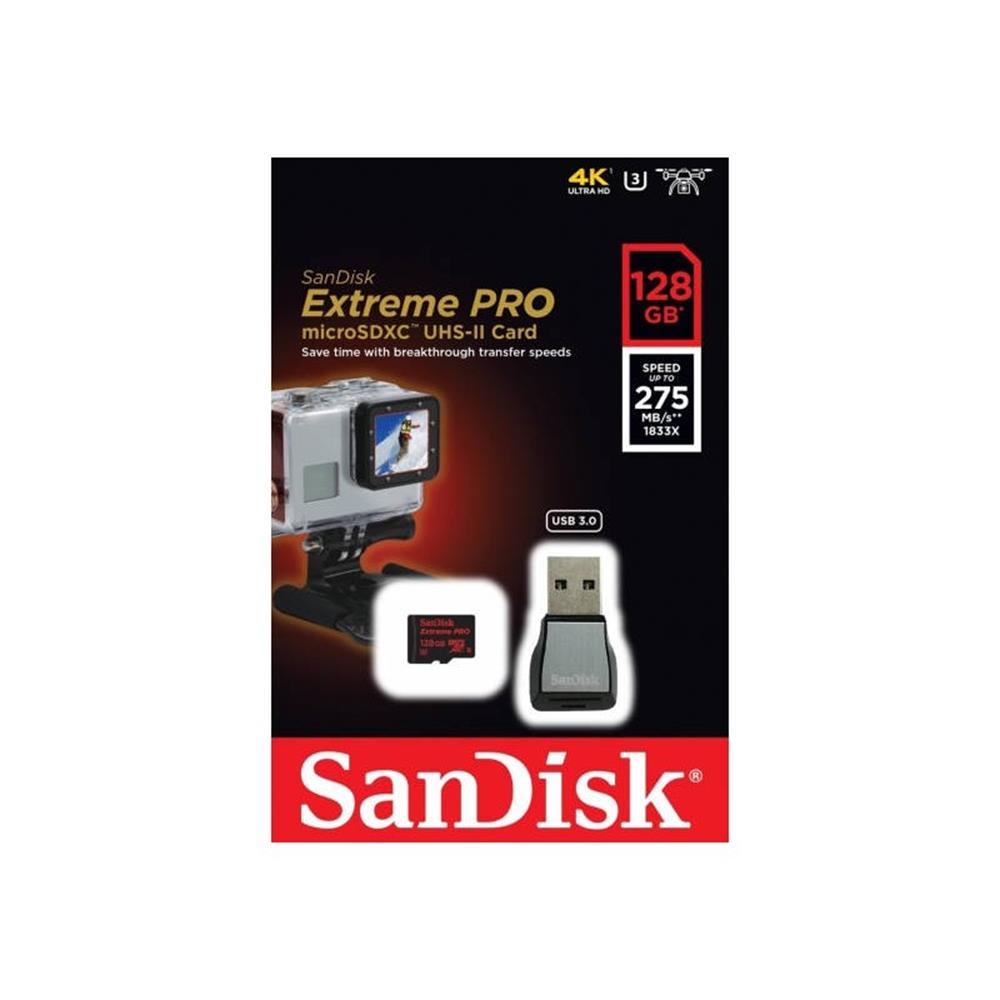 SanDisk Extreme PRO microSDXC 128GB 275MB/s UHS-II U3 + czytnik USB 3.0 / 4