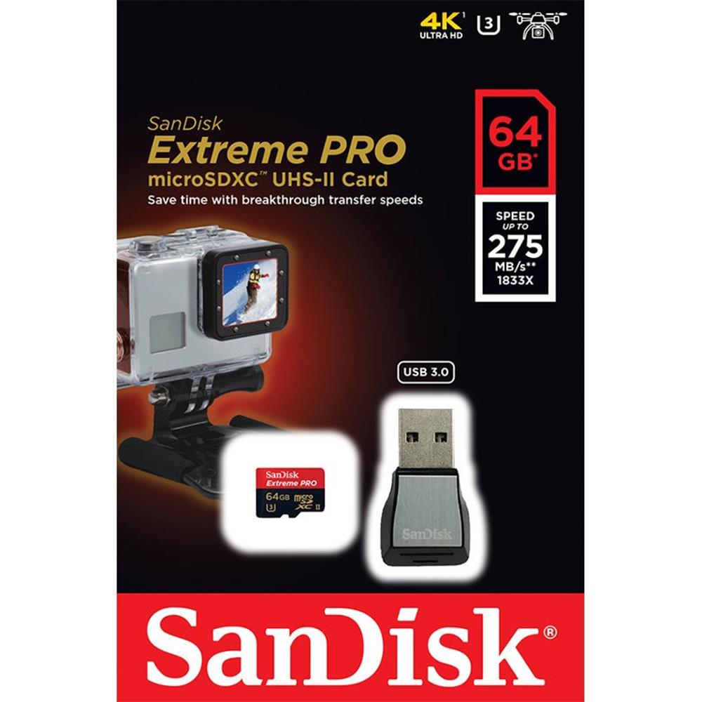 SanDisk Extreme PRO microSDXC 64GB 275MB/s UHS-II U3 + czytnik USB 3.0 / 3
