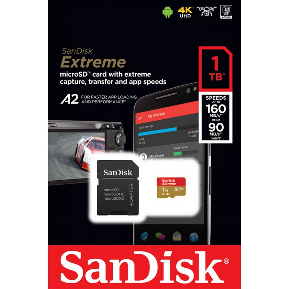 SanDisk karta pamici Extreme microSDXC 1 TB 160/90 MB/s A2 C10 V30 UHS-I U3 Mobile / 4