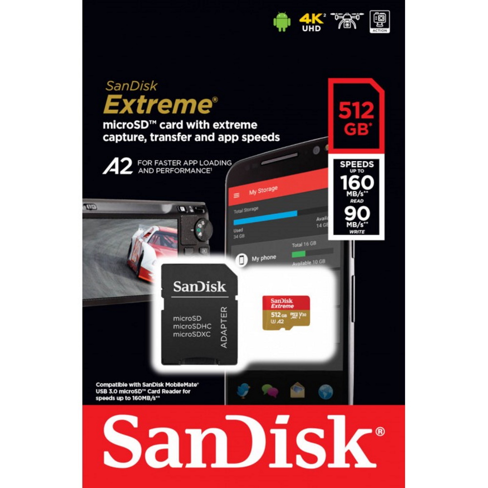 SanDisk karta pami�ci Extreme microSDXC 512 GB 160/90 MB/s A2 C10 V30 UHS-I U3 Mobile / 3