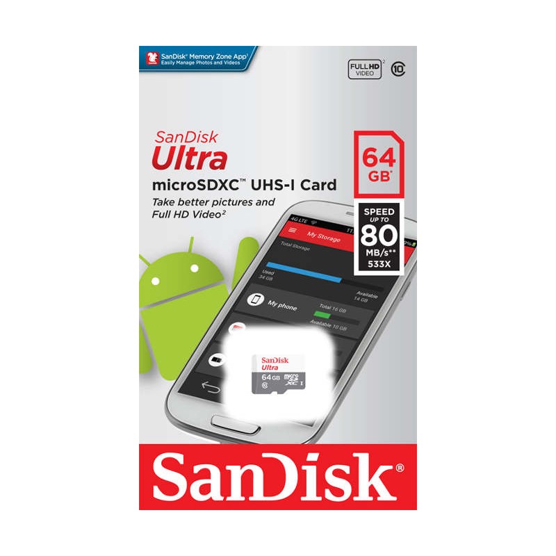 SanDisk karta pami�ci Ultra Android microSDXC 64GB (kl. 10 | 80MB/s | UHS-I) / 2