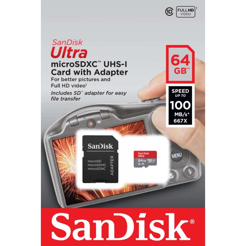 SanDisk karta pamici Ultra microSDXC 64GB (kl. 10 | 100 MB/s | UHS-I | A1) + adapter / 2