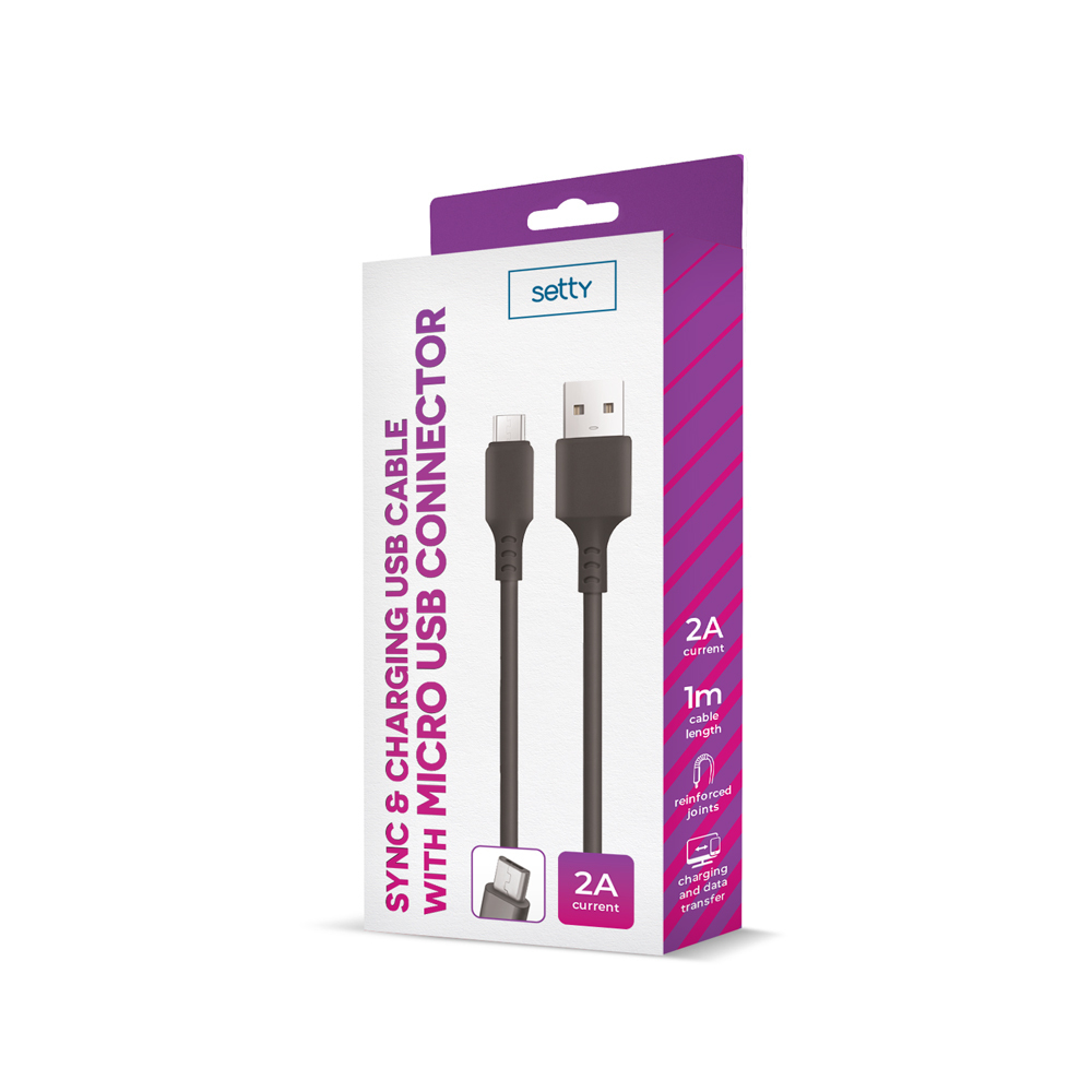 Setty kabel USB - microUSB 1,0 m 2A czarny NEW / 2