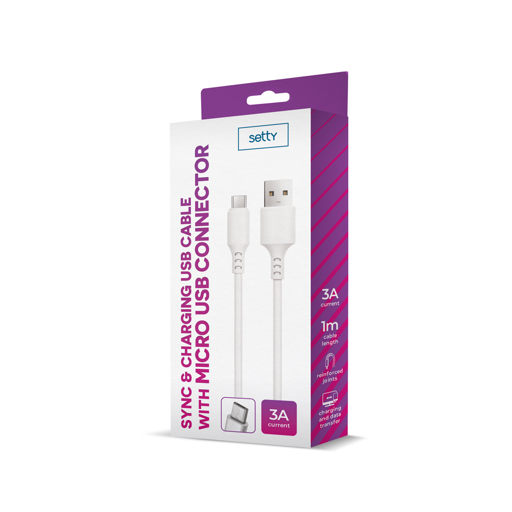 Setty kabel USB - microUSB 1,0 m 3A bia�y / 2