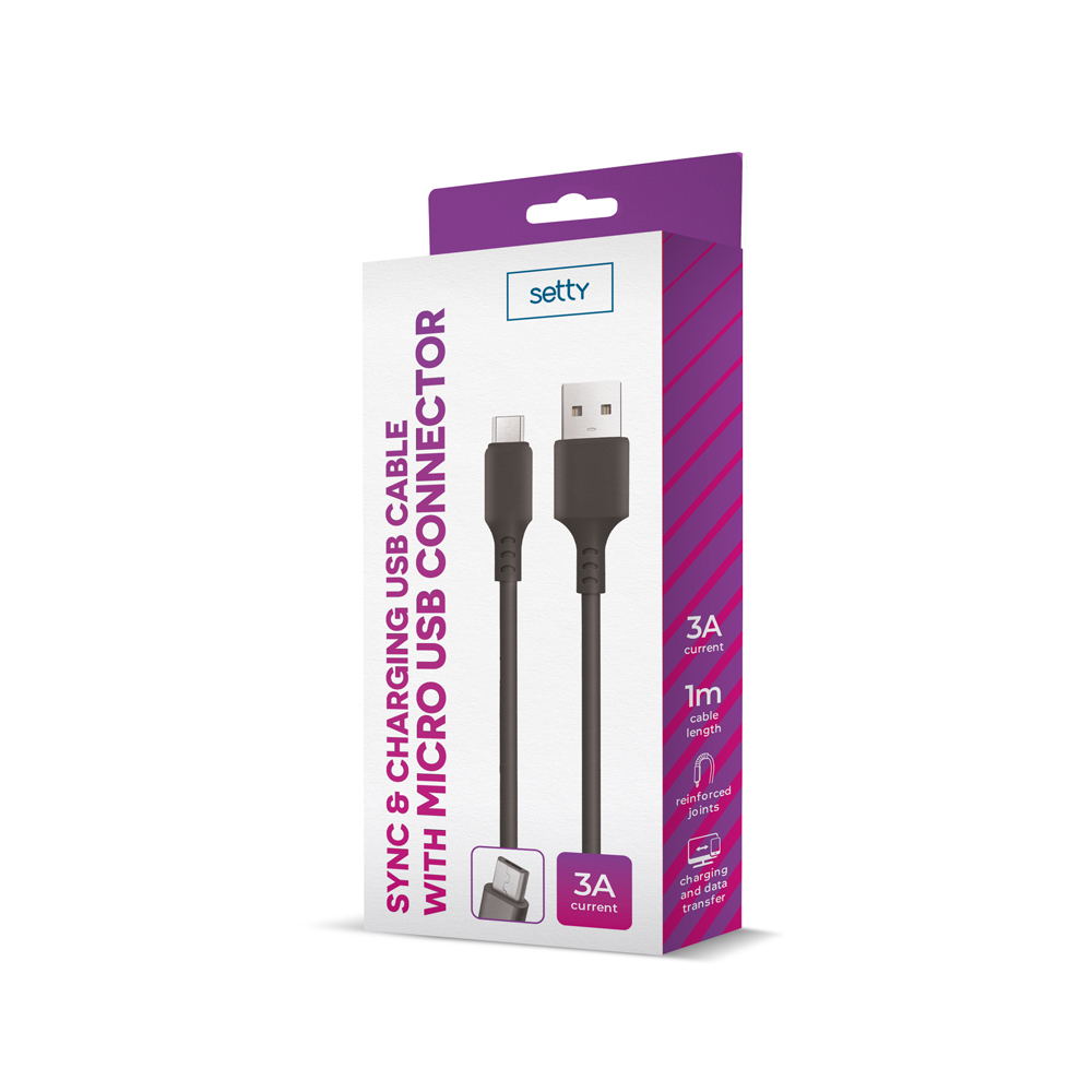 Setty kabel USB - microUSB 1,0 m 3A czarny / 2