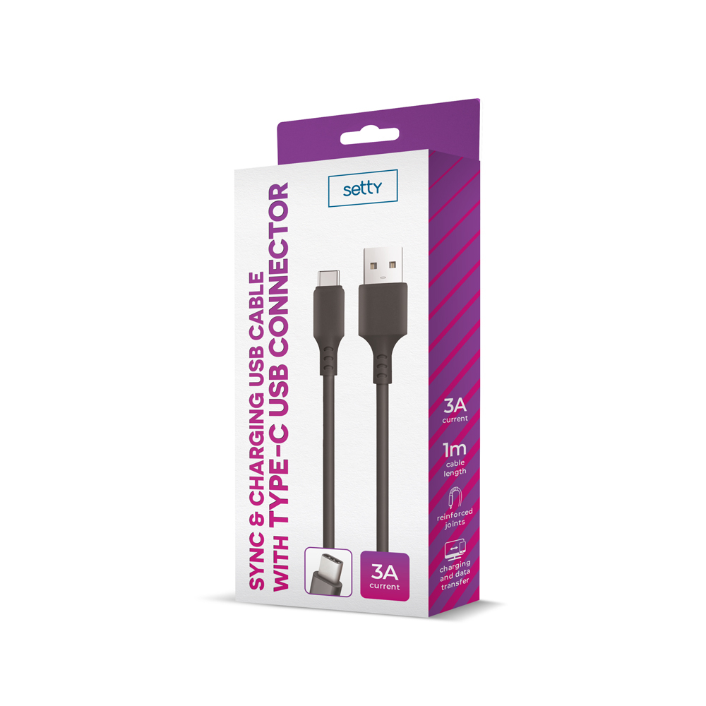 Setty kabel USB - USB-C 1,0 m 3A czarny / 2