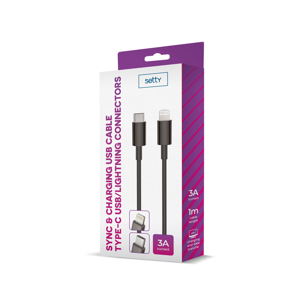 Setty kabel USB-C - Lightning 1,0 m 3A czarny / 2
