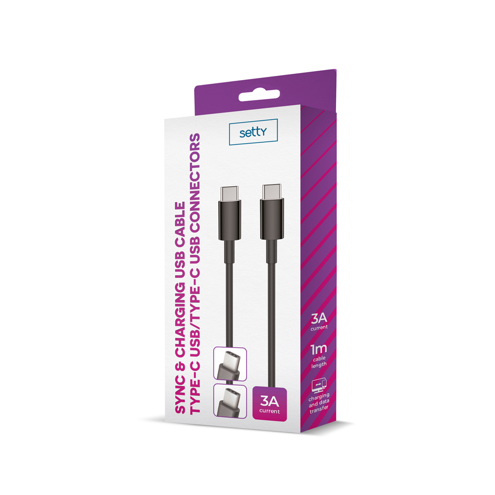 Setty kabel USB-C - USB-C 1,0 m 3A czarny / 2