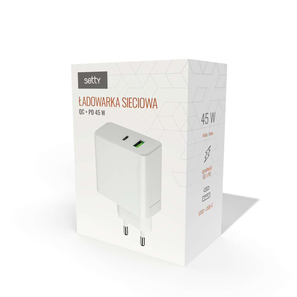Setty �adowarka sieciowa PD+QC USB + USB-C 45W LSI-01 bia�a JO / 2