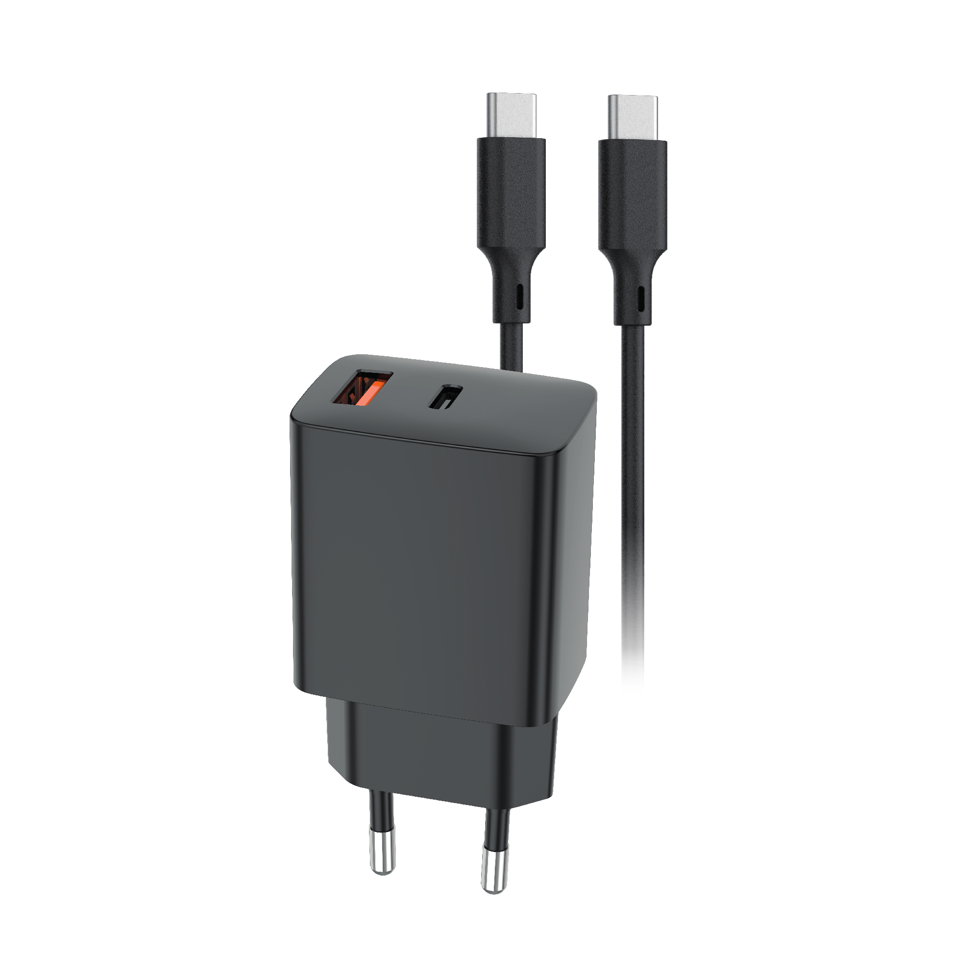Setty �adowarka sieciowa USB-A + USB-C PD/QC 30W czarna + kabel USB-C 1m RLSK-AC-01 czarna / 3