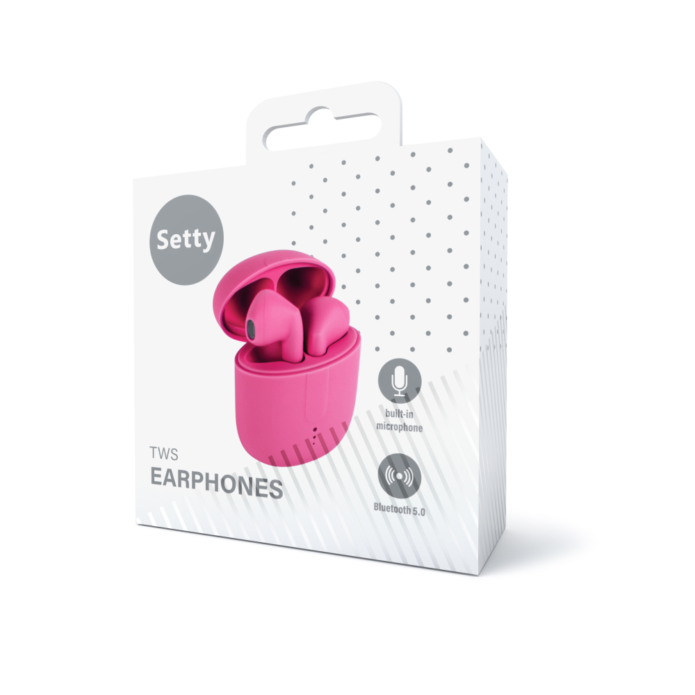 Setty s�uchawki Bluetooth TWS z etui �aduj�cym STWS-16 r�owe / 4
