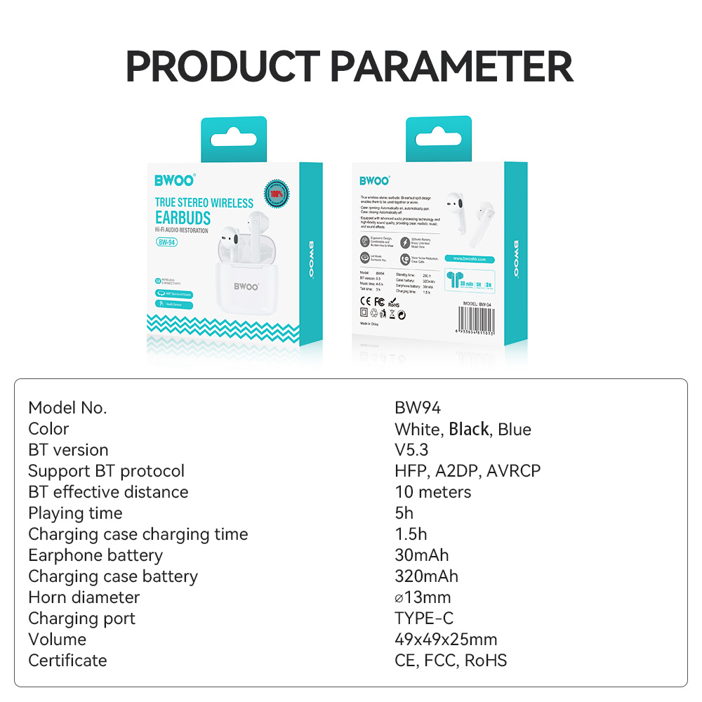 S�uchawki douszne bezprzewodowe bluetooth BWOO TWS do telefonu bia�e Oppo Reno 13FS 5G / 12