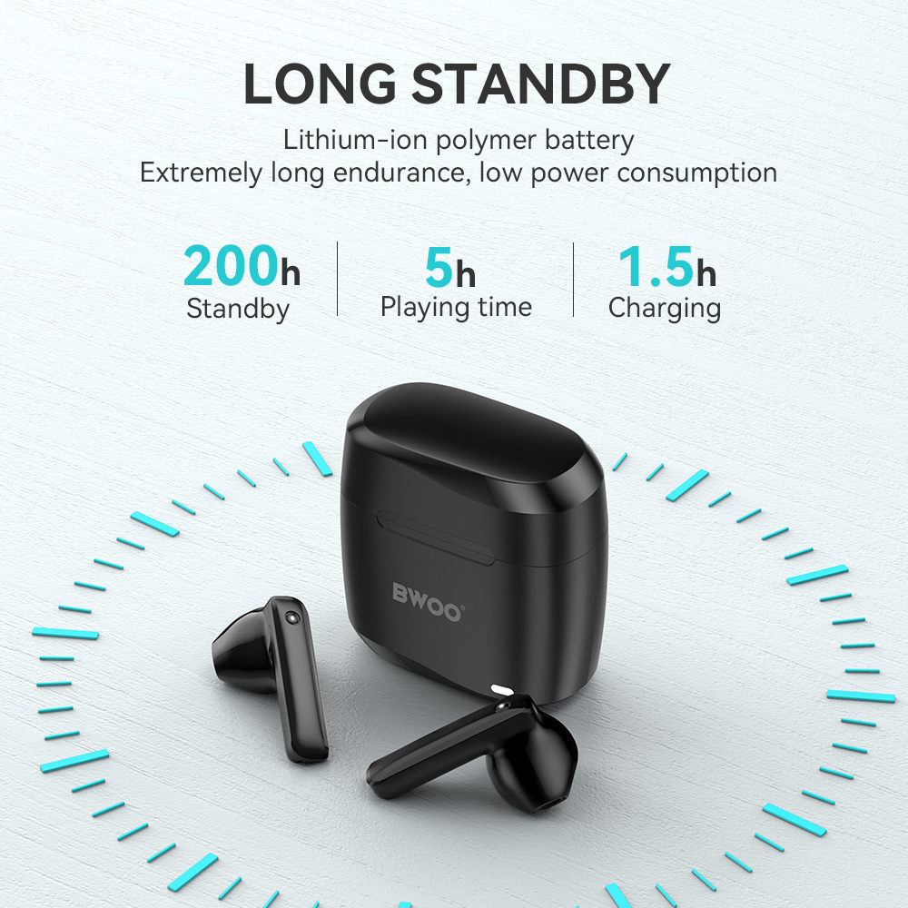 S�uchawki douszne bezprzewodowe bluetooth BWOO TWS do telefonu czarne Oppo Reno 13FS 5G / 10