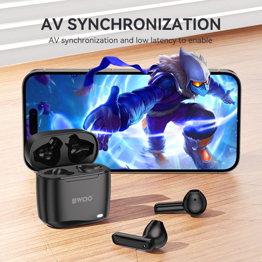 S�uchawki douszne bezprzewodowe bluetooth BWOO TWS do telefonu czarne Oppo Reno 13FS 5G / 9