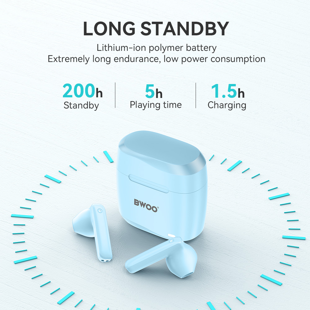 S�uchawki douszne bezprzewodowe bluetooth BWOO TWS do telefonu niebieskie Oppo Reno 13FS 5G / 10
