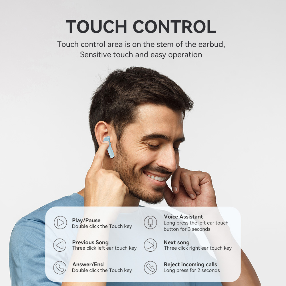 S�uchawki douszne bezprzewodowe bluetooth BWOO TWS do telefonu niebieskie Oppo Reno 13FS 5G / 11