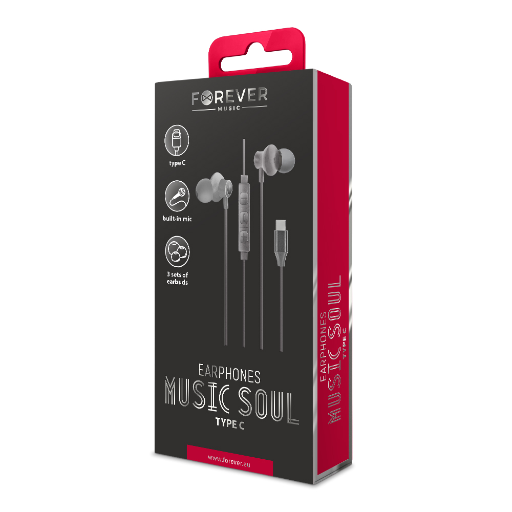 S�uchawki douszne przewodowe Forever Music Soul Typ-C czarne / 2