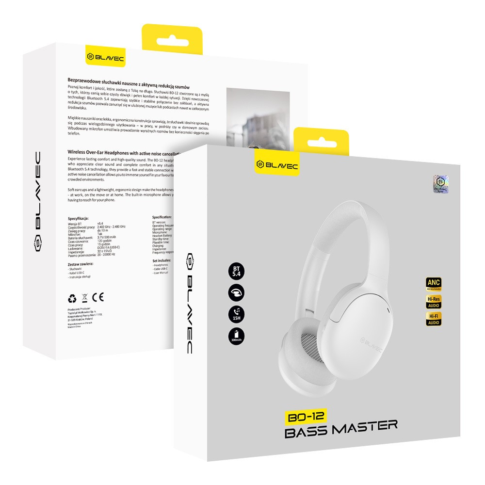 S�uchawki nauszne bezprzewodowe Bluetooth ANC Bass Master bia�e Samsung Galaxy A10 / 7