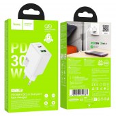 Szybka �adowarka Hoco 30W USB-C/USB-A bia�a QC3.0 PD do Samsung Galaxy S25 Plus