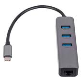 Akyga Hub USB AK-AD-66 type C do 3x USB 3.0 z kart sieciow 10/100/1000 15cm