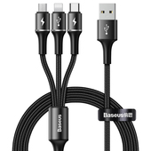 Baseus kabel Halo 3w1 (micro/8-pin/typ-C | 1,2 m) czarny 3,5A do SAMSUNG ZV50