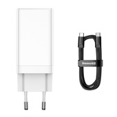Baseus �adowarka sieciowa GaN3 Pro PD 65W 2x USB-C 1x USB bia�a + kabel USB-C - USB-C do SAMSUNG ZV50