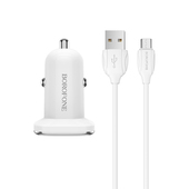 Borofone �adowarka samochodowa BZ12 Lasting 2USB 2,4A z kablem micro bia�a do SAMSUNG ZV50