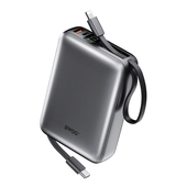 BWOO power bank P74 22.5W 20000 mAh z 2 wbudowanymi kablami 1 x USB-C 1 x Lightning srebrny