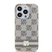 DKNY nak�adka be�owa HC Magsafe pc tpu checkered pattern w printed stripes do Apple iPhone 15 Plus