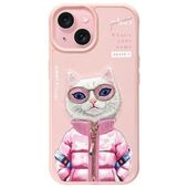 Etui nak�adka z os�on� aparatu silikonowe z nadrukiem r�owy do Apple iPhone 15