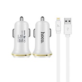 HOCO �adowarka samochodowa Z1 plus kabel 8-pin bia�a 2USB 2,1A do SAMSUNG ZV50
